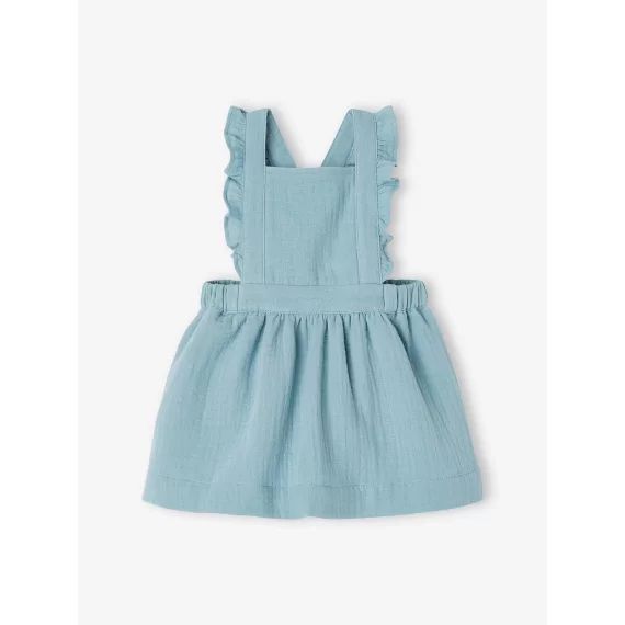Robe-salopette en gaze de coton bébé vert céladon