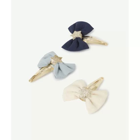Le lot de 3 barrettes noeuds bleu et écru –  – Soldes