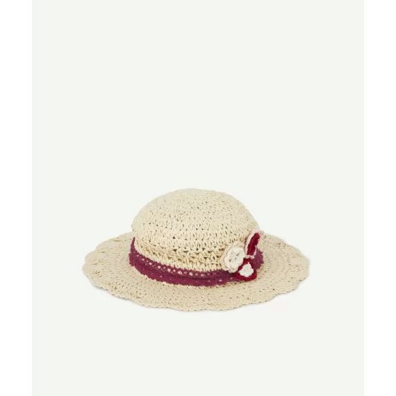 Le chapeau de paille avec bande et fleurs brodées –  – Soldes