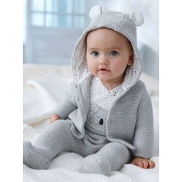 Ensemble naissance 3 pièces point mousse gris clair