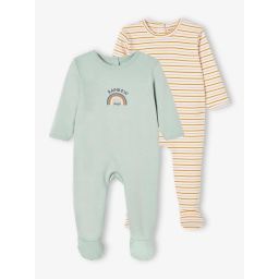 Lot de 2 dors-bien rainbow bébé garçon interlock vert d&rsquo;eau