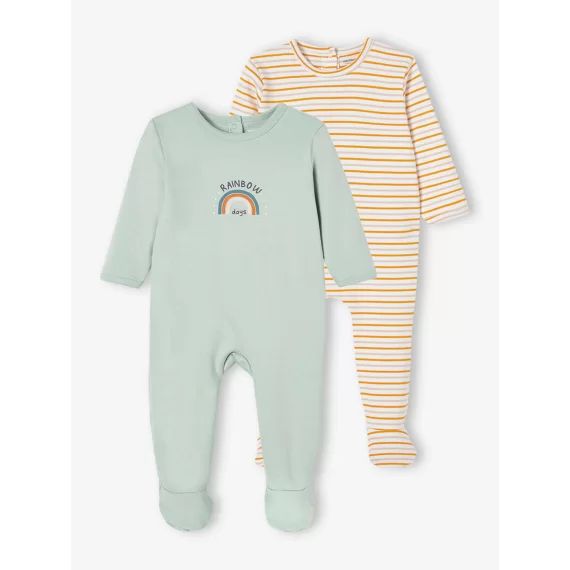 Lot de 2 dors-bien rainbow bébé garçon interlock vert d&rsquo;eau