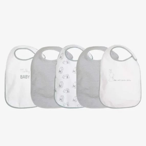Lot de 5 bavoirs 1er âge – TROIS KILOS SEPT – 4-12 mois – Gris – 38×24 cm gris