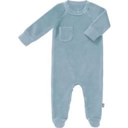 Pyjama en velours bio with feet Blue fog (3-6 mois : 60 à 67 cm)