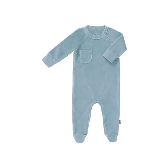 Pyjama en velours bio with feet Blue fog (3-6 mois : 60 à 67 cm)