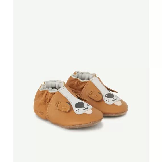 Chaussons chien marron en cuir bébé –  – Soldes