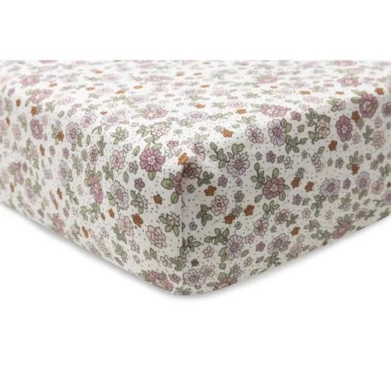 Drap-housse Jersey 60x120cm Retro Flowers – Lit Bébé Rose