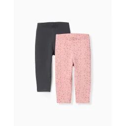 Lot De 2 Leggings Floral/uni Gris Foncé