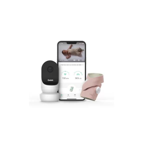 Pack Surveillance Monitor Duo 2 Owlet Smart Sock 3 – Rose Poudré + Babyphone Cam 2
