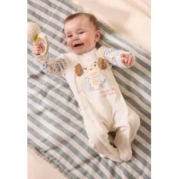 Pyjama Bébé En Velours Ouverture Pont Zeste D&rsquo;amour Ecru