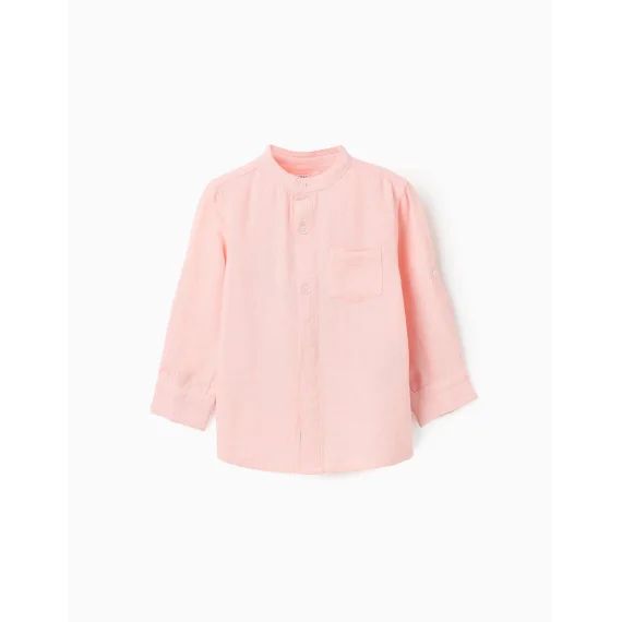 Chemise Avec Col Mao Et Passants Rose Clair