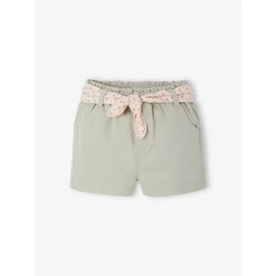 Short paperbag avec ceinture bébé vert de gris