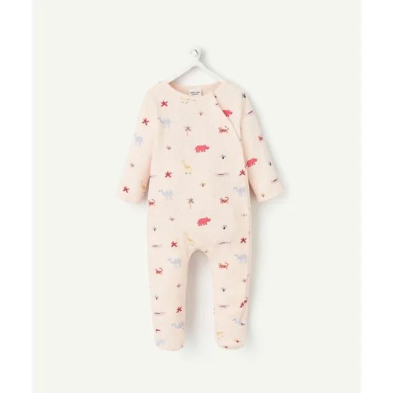 Dors bien bébé fille en coton bio rose pâle imprimé animaux