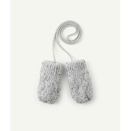 Moufles bébé garçon gris moucheté en fibres recyclées avec cordon –  – Soldes