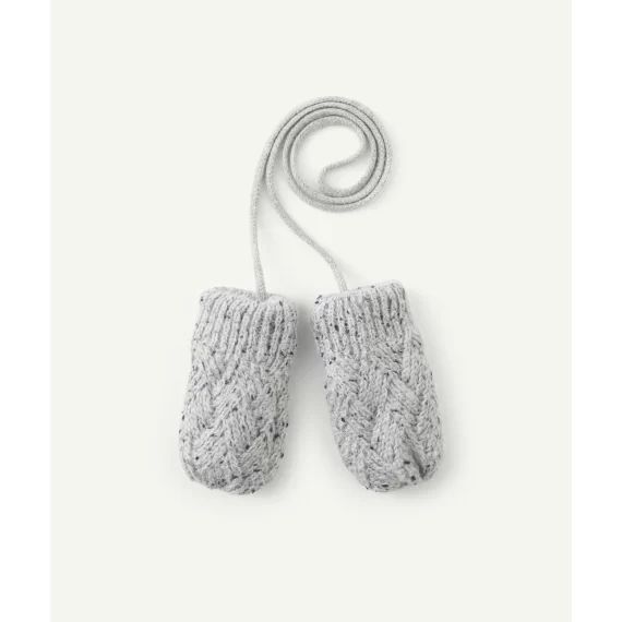 Moufles bébé garçon gris moucheté en fibres recyclées avec cordon –  – Soldes