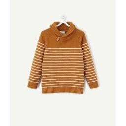 Pull en tricot rayé ocre bébé garçon avec col montant –  – Soldes