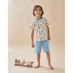 Pyjama 2 pièces imprimé animaux en jersey bleu