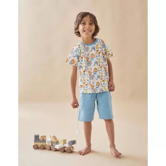 Pyjama 2 pièces imprimé animaux en jersey bleu