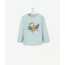 Le t-shirt bleu pastel en coton biologique et avec singes –  – Soldes