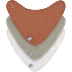 Lot de 3 bavoirs bandanas en mousseline Cozy Care rouille, olive et blanc
