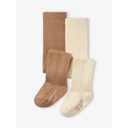 Lot de 2 paires de collants en maille torsadée bébé fille écru