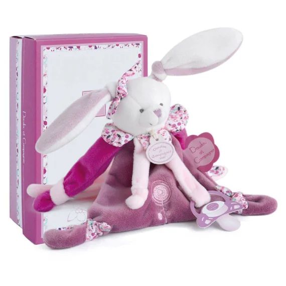 Doudou Attache-sucette Cerise Le Lapin Rose