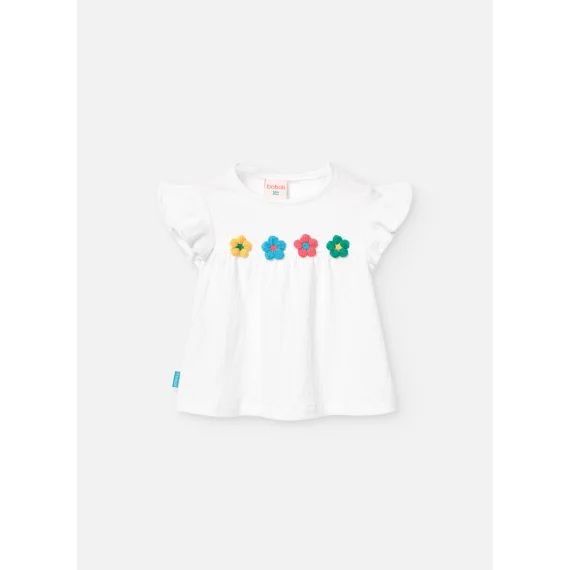 T-shirt Avec Volants Et Col Rond Blanc
