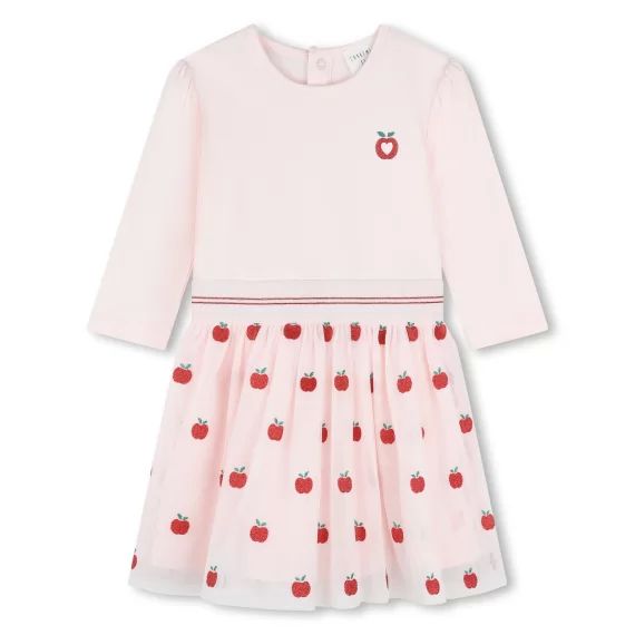 Robe bi-matière Fille Rose