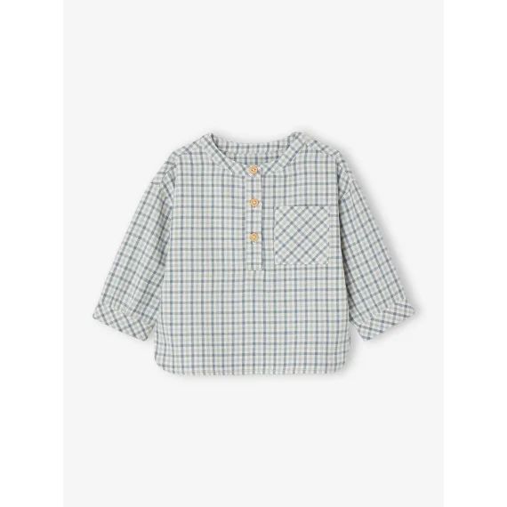 Chemise à carreaux bébé col Mao vert d&rsquo;eau