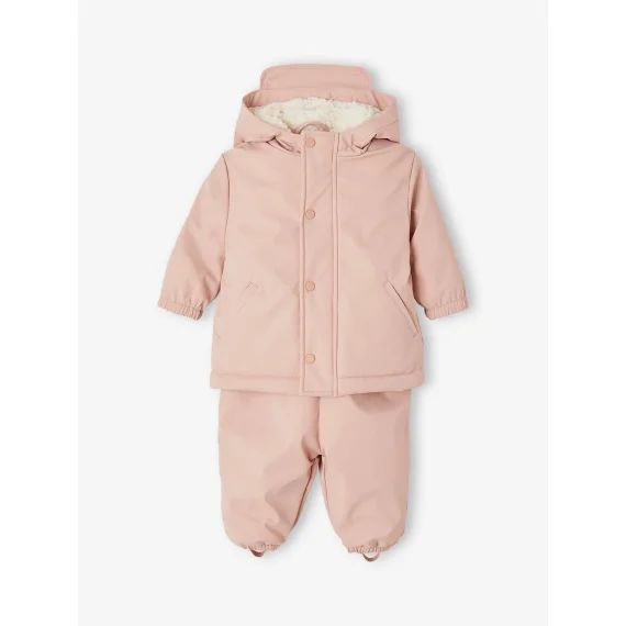 Ensemble manteau + salopette de pluie bébé rose poudré