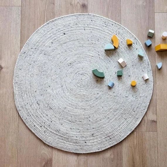 Tapis Enfant Neethu Tissé Main En Coton / Laine Naturel Ø110 – Nattiot Gris