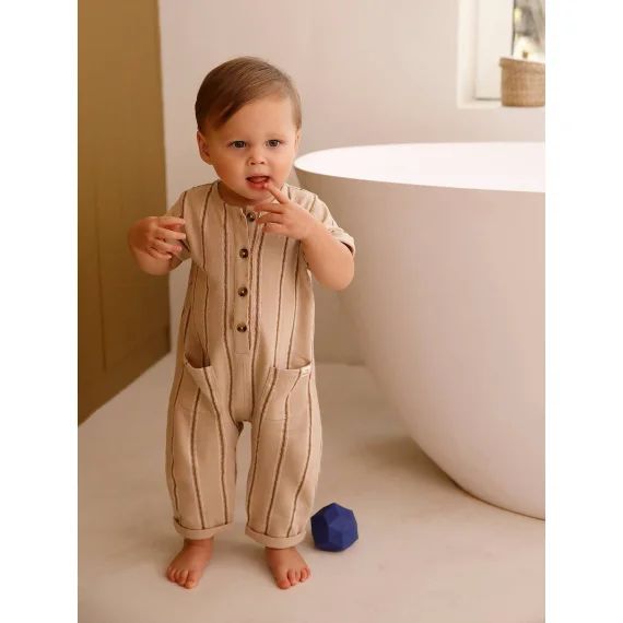 Combinaison à rayures en maille fantaisie bébé sable