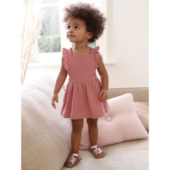 Robe-salopette en gaze de coton bébé vieux rose
