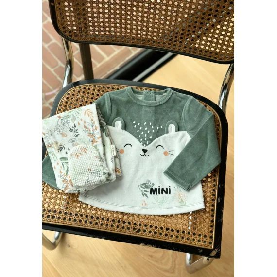 Pyjama Bébé 2 Pièces En Velours Avec Pieds Merlin Kaki