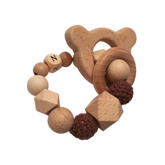 Anneau de dentition en bois Ours chocolat et vanille