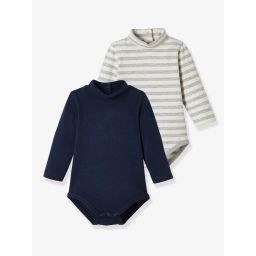 Lot de 2 bodies bébé col montant manches longues lot navy