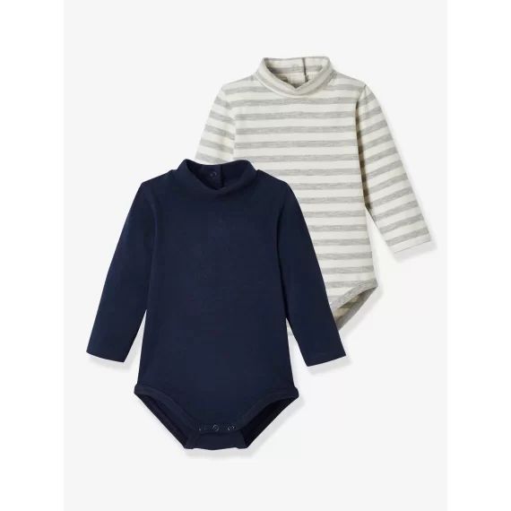 Lot de 2 bodies bébé col montant manches longues lot navy