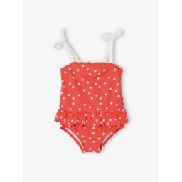 Maillot de bain 1 pièce bébé fille imprimé pois rose corail imprimé