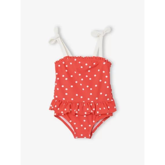 Maillot de bain 1 pièce bébé fille imprimé pois rose corail imprimé