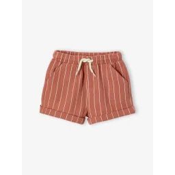 Short rayé bébé en gaze de coton terracotta