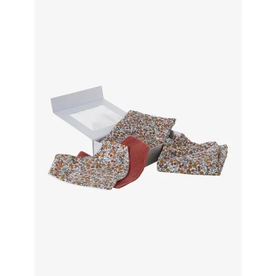 Coffret cadeau naissance 4 pièces : 2 bavoirs + 1 lange + 1 protège-carnet lot rose