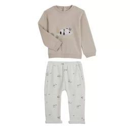 Ensemble Sweat Et Pantalon Bébé Mixte En Molleton Mini Panda Beige