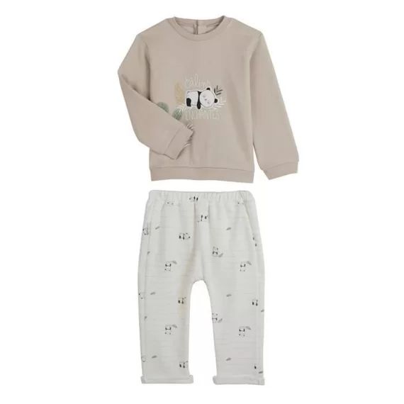 Ensemble Sweat Et Pantalon Bébé Mixte En Molleton Mini Panda Beige