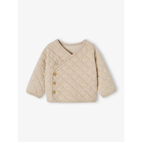 Cardigan ouverture croisée naissance bébé beige chiné