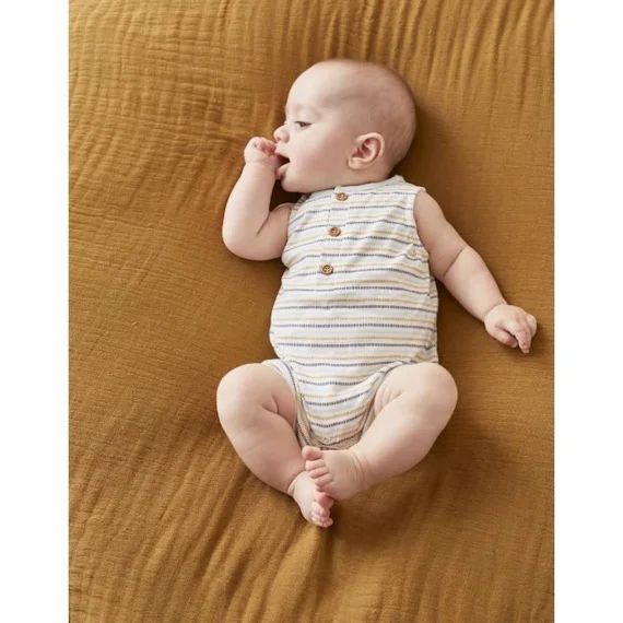Pyjama Combishort Rayé En Coton Bio Blanc