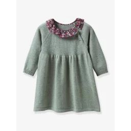 Robe en tricot Bébé col en tissu Liberty CYRILLUS pistache