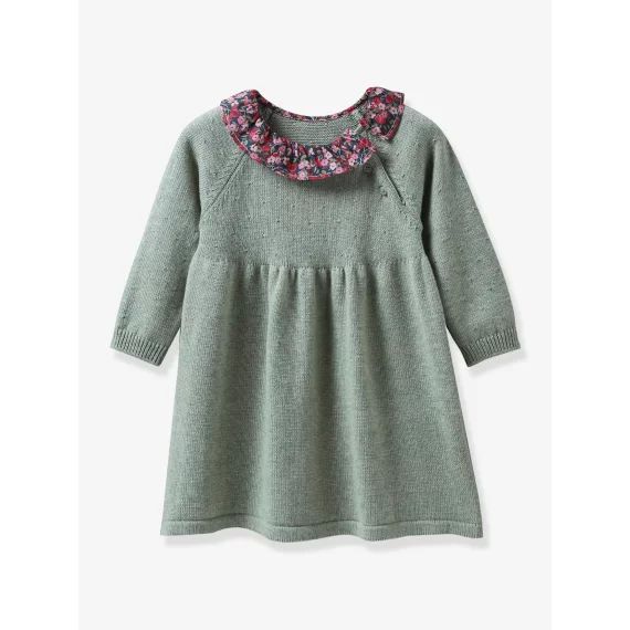 Robe en tricot Bébé col en tissu Liberty CYRILLUS pistache