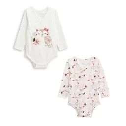 Lot De 2 Bodies Bébé Manches Longues Ouverture Croisée Machu Picchu Rose