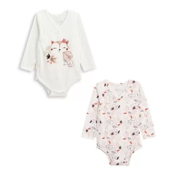 Lot De 2 Bodies Bébé Manches Longues Ouverture Croisée Machu Picchu Rose