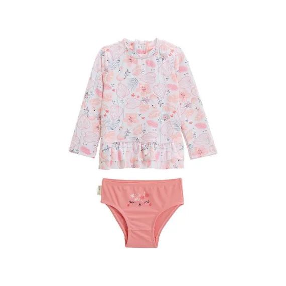 Maillot De Bain Bébé 2 Pièces T-shirt De Protection Uv & Culotte Caraibes Rose